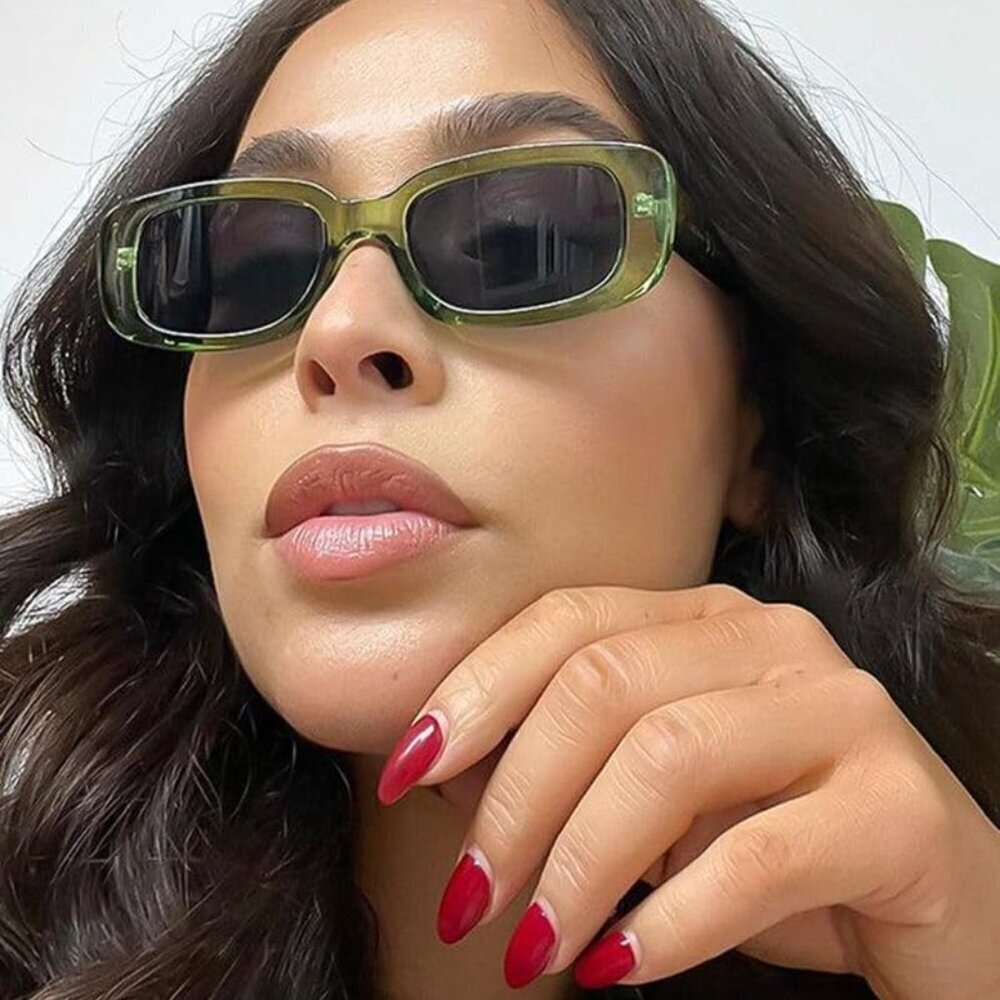 Rectangle Sunglasses for Women Men Vintage Black Retro 90s Fashion Square Frame - Picture 9 of 9